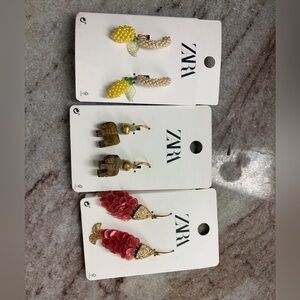 Zara Gold, Brown, and Pink Earrings Trio
